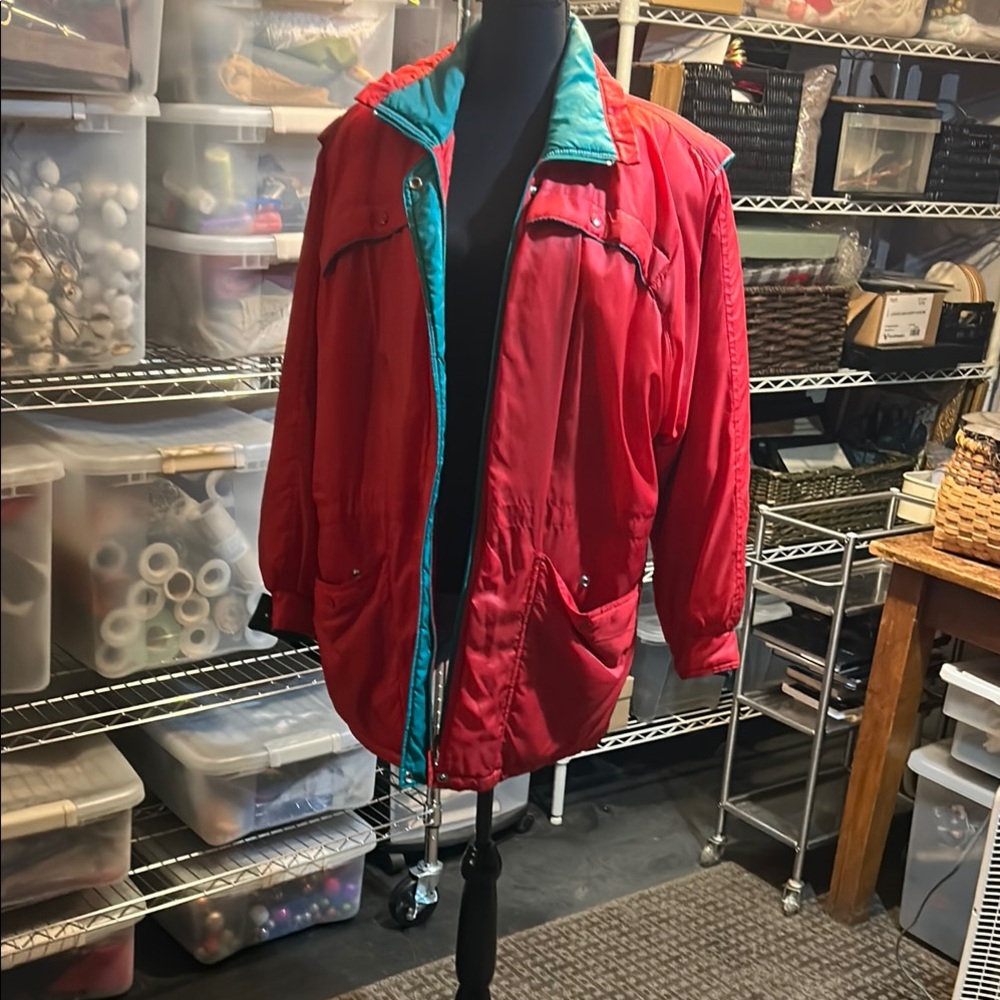 Women's Red and green Utility Jacket puffer type